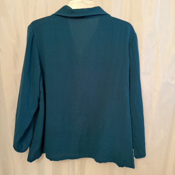 Fridaze Linen Women’s Jacket XL – Teal Blue 100% Linen, Mother of Pearl Buttons - Picture 2 of 7